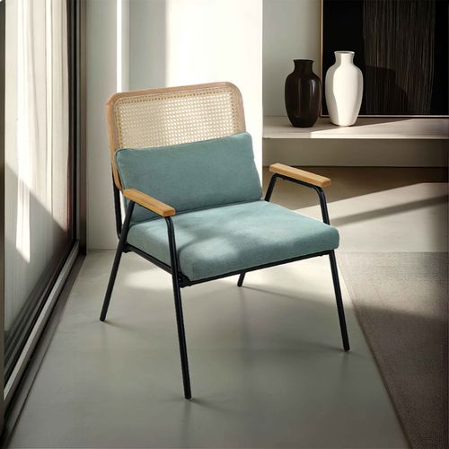 Fauteuil Relax En Acier, Rotin Synthétique Et Tissu Vert