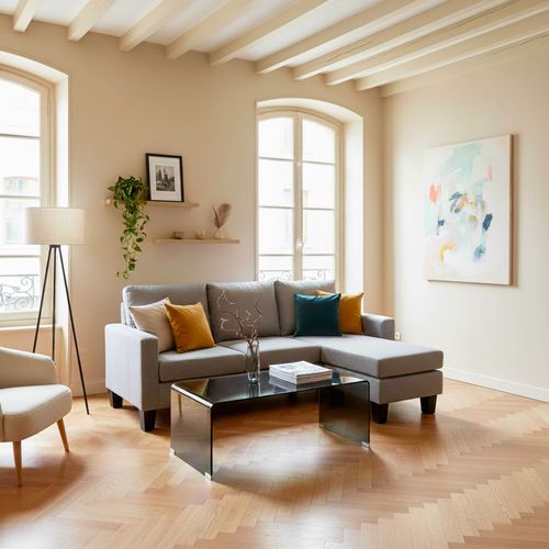 Canapé D'angle Droit En Tissu 3 Places Gris L 192 Cm