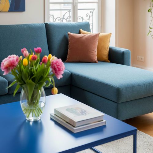 Canapé D'angle Droit En Tissu 3 Places Bleu L 192 Cm