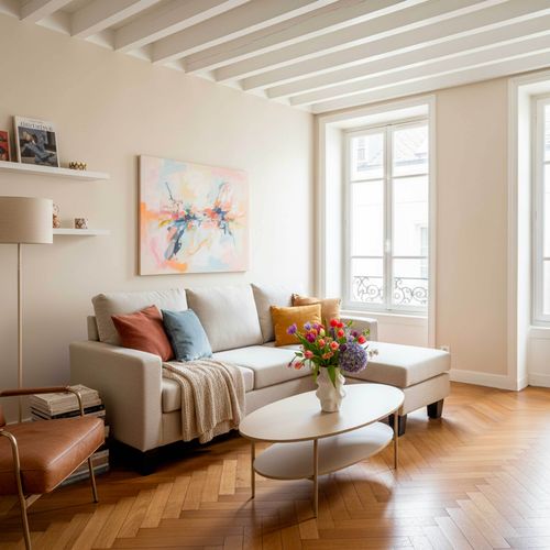 Canapé D'angle Droit En Tissu 3 Places Écru L 192 Cm