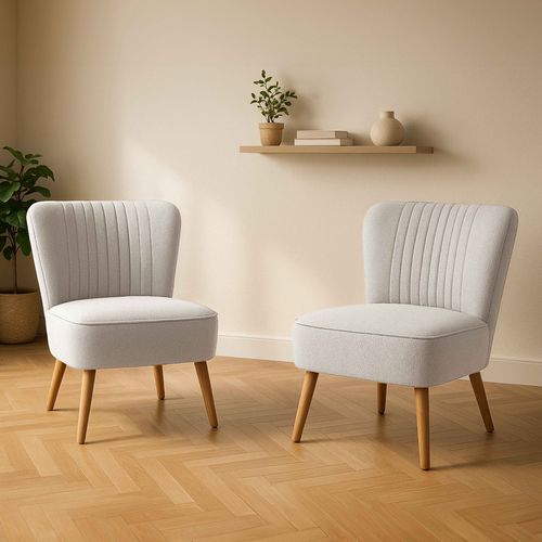 Lot De 2 Fauteuils Style Crapaud En Tissu Beige
