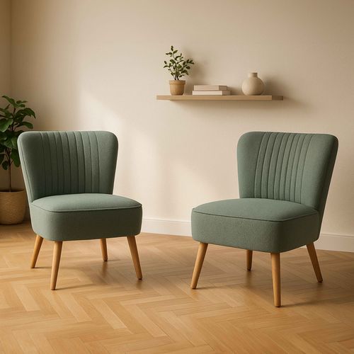 Lot De 2 Fauteuils Style Crapaud En Tissu Vert