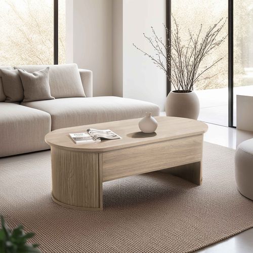 Table Basse Ovale Avec Plateau Relevable Effet Bois Clair