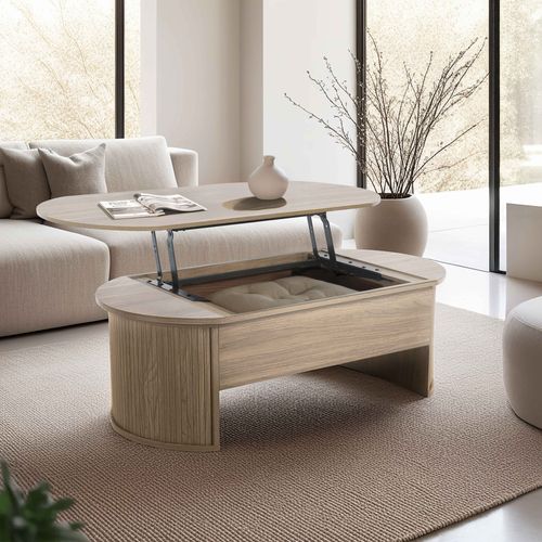 Table Basse Ovale Avec Plateau Relevable Effet Bois Clair