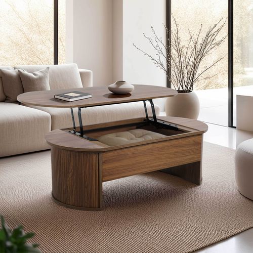 Table Basse Ovale Avec Plateau Relevable Effet Bois Foncé