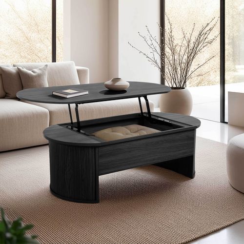 Table Basse Ovale Avec Plateau Relevable Effet Bois Noir