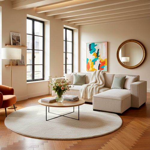 Canapé D'angle Droit 3 Places Droite Écru L 247 Cm Alphy