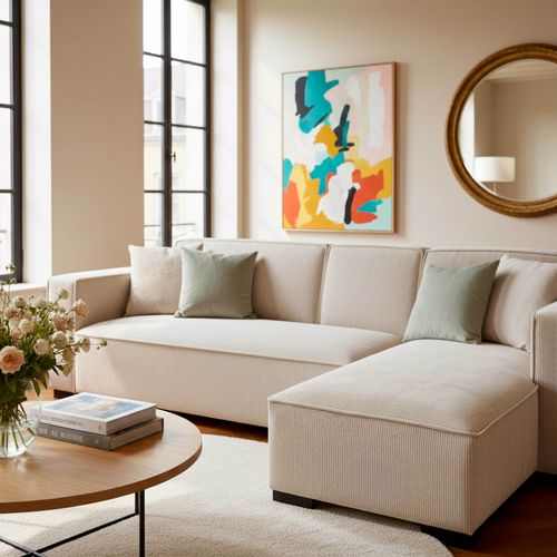 Canapé D'angle Droit 3 Places Droite Écru L 247 Cm Alphy