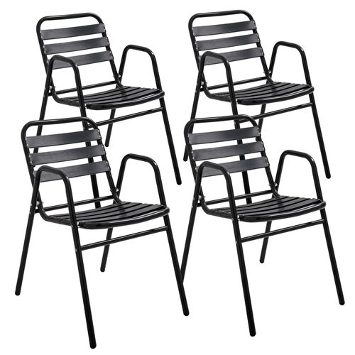 Lot De 4 Fauteuils De Jardin Aluminium Noir
