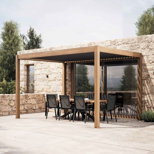 Pergola Bioclimatique Autoportée 3x4m En Aluminium Bois Gris Athenes