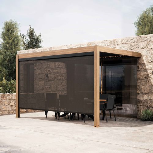 Pergola Bioclimatique Adossée 3x4m Et 1 Store Bois Gris Oia