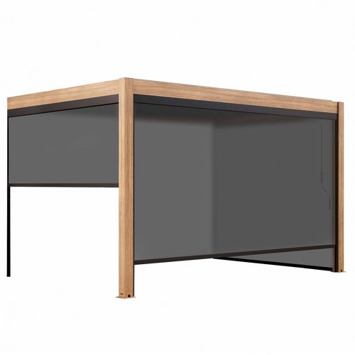 Pergola Bioclimatique Adossée 3x4m Et 3 Stores En Bois Gris Oia