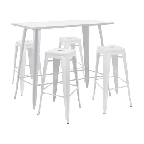 Table Haute De Jardin Et 4 Tabourets En Métal Blanc