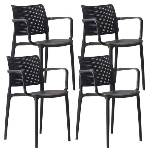 Lot De 4 Chaises De Terrasse En Plastique Noir