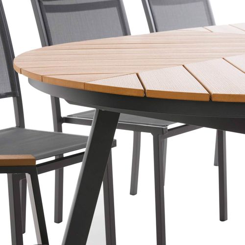 Ensemble Table Extensible 180/220 Cm Et 8 Chaises De Jardin Effet Bois