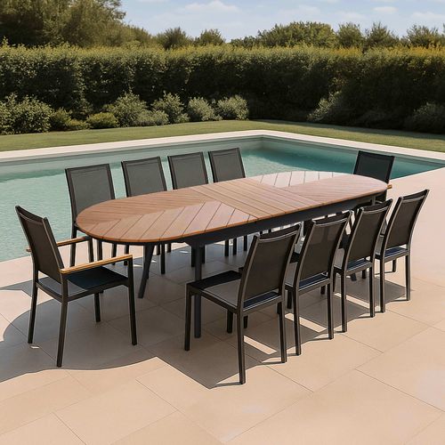 Ensemble Table Extensible 220/280 Cm Et 10 Chaises De Jardin