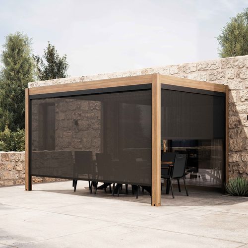 Pergola Bioclimatique Autoportée 3x4 M Et 2 Stores Bois Gris Athenes