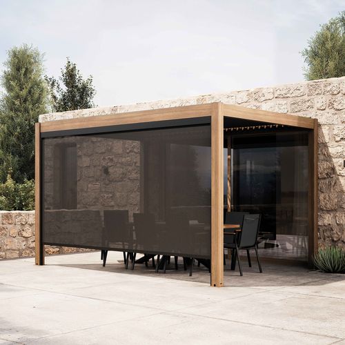 Pergola Bioclimatique Autoportée 3x4 M Et 1 Store Bois Gris Athenes