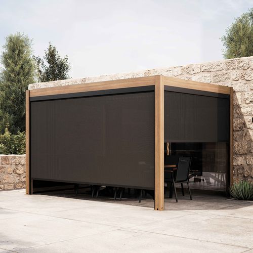 Pergola Bioclimatique Autoportée 3x4m Et 3 Stores Bois Gris Athenes