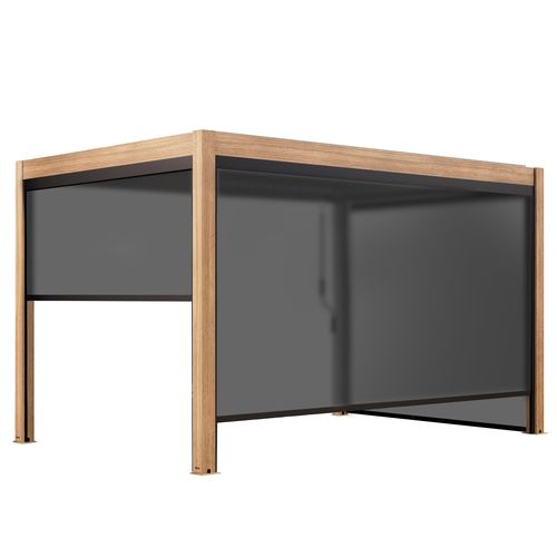 Pergola Bioclimatique Autoportée 3x4m Et 3 Stores Bois Gris Athenes