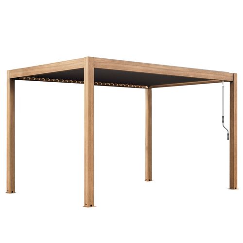 Pergola Bioclimatique Autoportée 3x4m Et 2 Stores Bois Gris Athenes