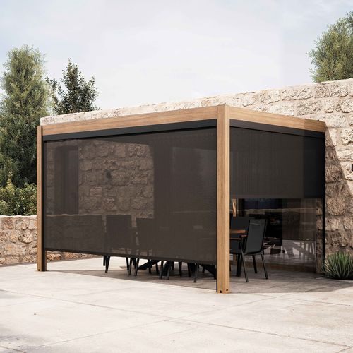 Pergola Bioclimatique Adossée Motorisée Et Éclairée 3x4m Et 2 Stores
