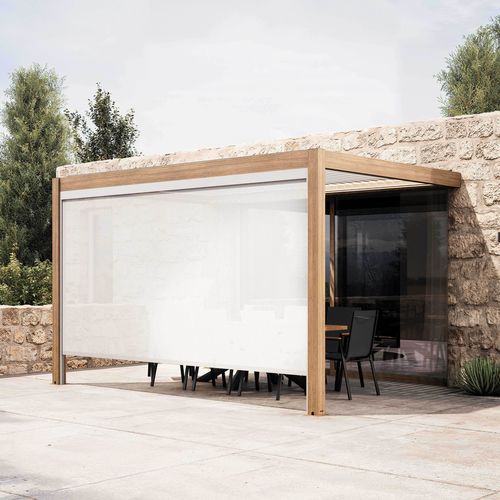 Pergola Bioclimatique Adossée 3x4m Avec 1 Store Bois Blanc Thebes