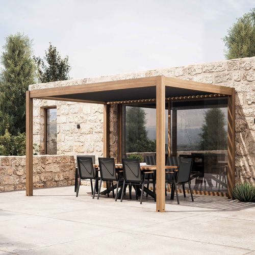 Pergola Bioclimatique Autoportée Et Motorisée Éclairée 3x4m Et 1 Store