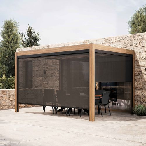 Pergola Bioclimatique Autoportée Motorisée Éclairée 3x4m Et 2 Stores