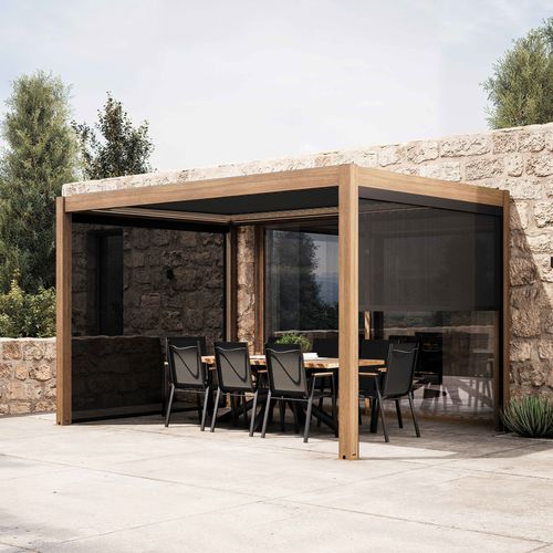 Pergola Bioclimatique Autoportée Motorisée Éclairée 3x4m Et 2 Stores