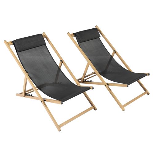 Lot De 2 Chiliennes En Aluminium Inclinable 4 Positions Noir