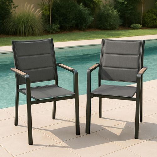 Lot De 2 Chaises De Jardin En Aluminium Et Textilène Gris