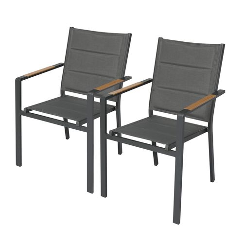 Lot De 2 Chaises De Jardin En Aluminium Et Textilène Gris