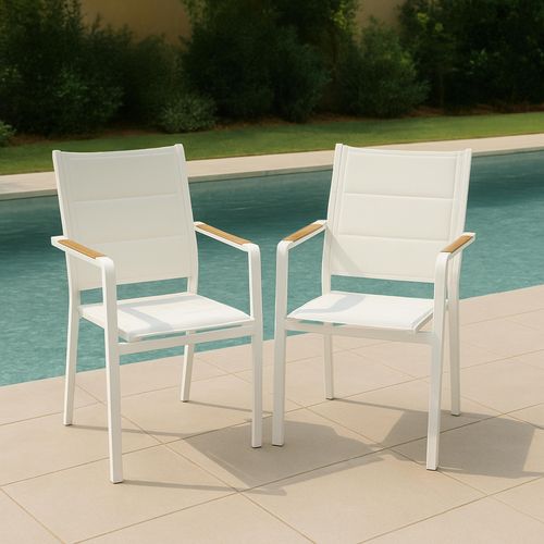 Lot De 2 Chaises De Jardin En Aluminium Et Textilène Blanc