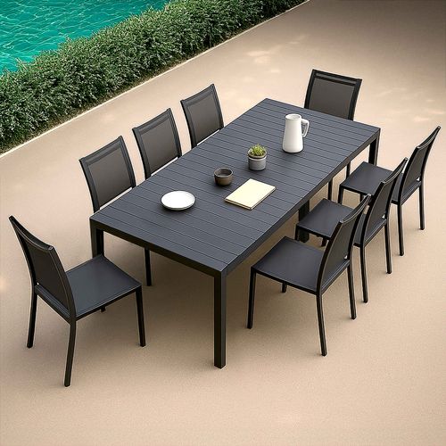 Ensemble Table Extensible Et 8 Chaises De Jardin En Aluminium Gris