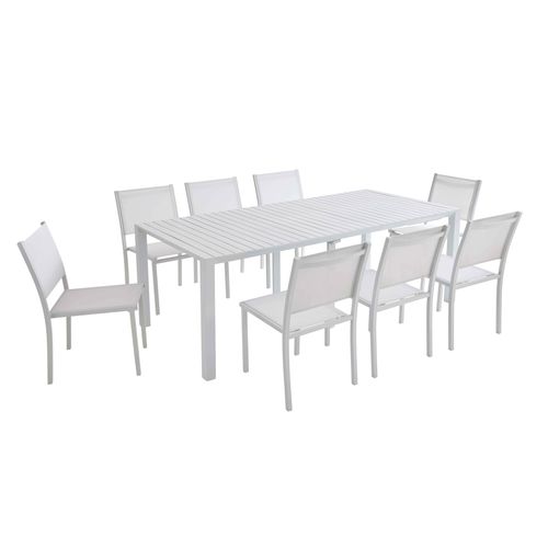 Ensemble Table Extensible Et 8 Chaises De Jardin En Aluminium Blanc