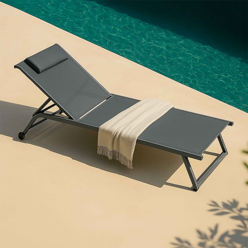 Lot De 2 Bains De Soleil Inclinable Avec Roues Gris