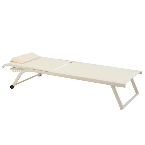 Lot De 2 Bains De Soleil Inclinable Avec Roues Ivoire