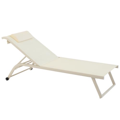 Lot De 2 Bains De Soleil Inclinable Avec Roues Ivoire