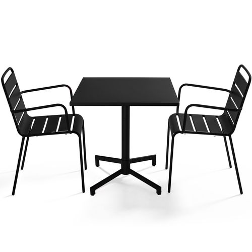 Ensemble Table 70 Cm Et 2 Fauteuils De Jardin En Métal Noir Palavas