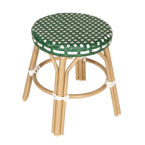Tabouret De Jardin En Aluminium Et Rotin Synthétique Blanc Et Vert