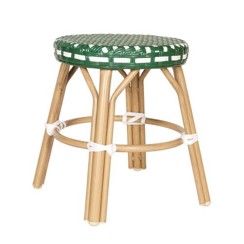 Tabouret De Jardin En Aluminium Et Rotin Synthétique Blanc Et Vert