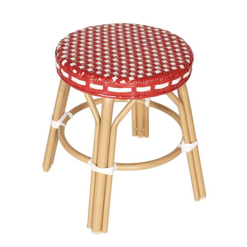Tabouret De Jardin En Aluminium Et Rotin Synthétique Blanc Et Rouge