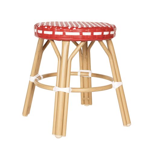 Tabouret De Jardin En Aluminium Et Rotin Synthétique Blanc Et Rouge