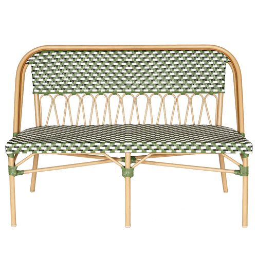Banc De Jardin Style Parisien En Aluminium Et Rotin Synthétique Vert