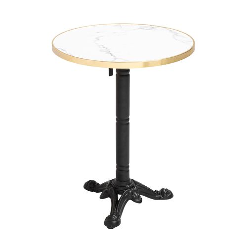 Table à Manger Ronde 60 Cm Inclinable Marbre Blanc/doré Et Pied Noir