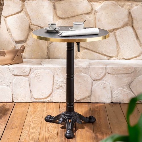 Table à Mange Ronde 60 Cm Inclinable Marbre Noir/doré Et Pied Noir