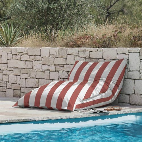 Pouf Rayé XL Imperméable Coussin Géant 140x120 Cm Argile Et Blanc