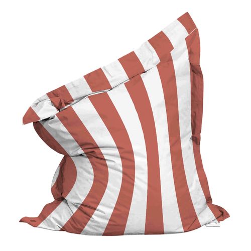 Pouf Rayé XL Imperméable Coussin Géant 140x120 Cm Argile Et Blanc