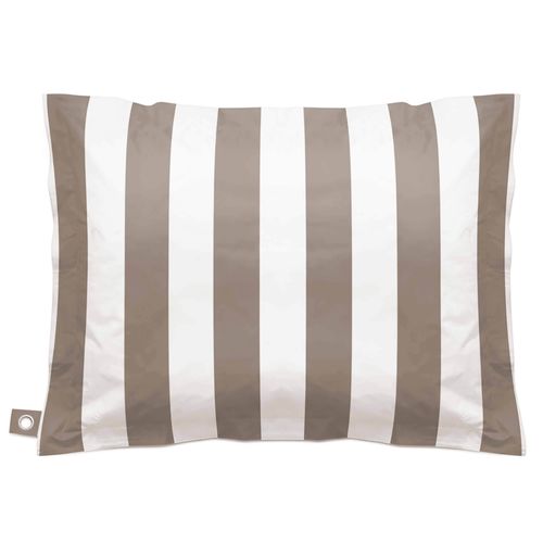 Pouf Rayé XL Imperméable Coussin Géant 140x120 Cm Taupe Et Blanc Solys